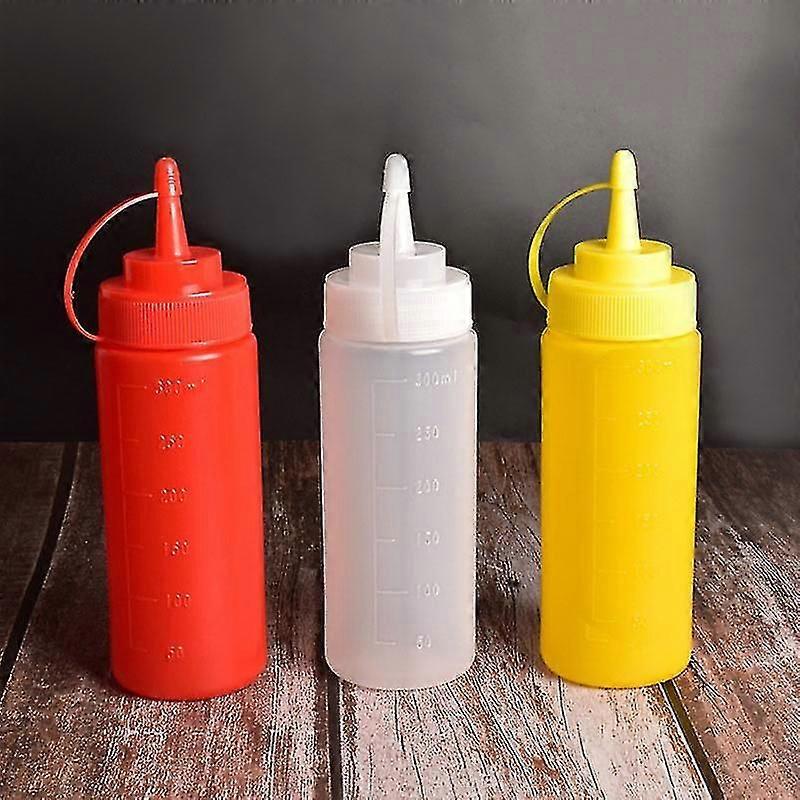 3pcs Plastic Squeeze Bottles With Screw On Cap Lids - Top Storage Containers For Ketchup Mustard 300ml