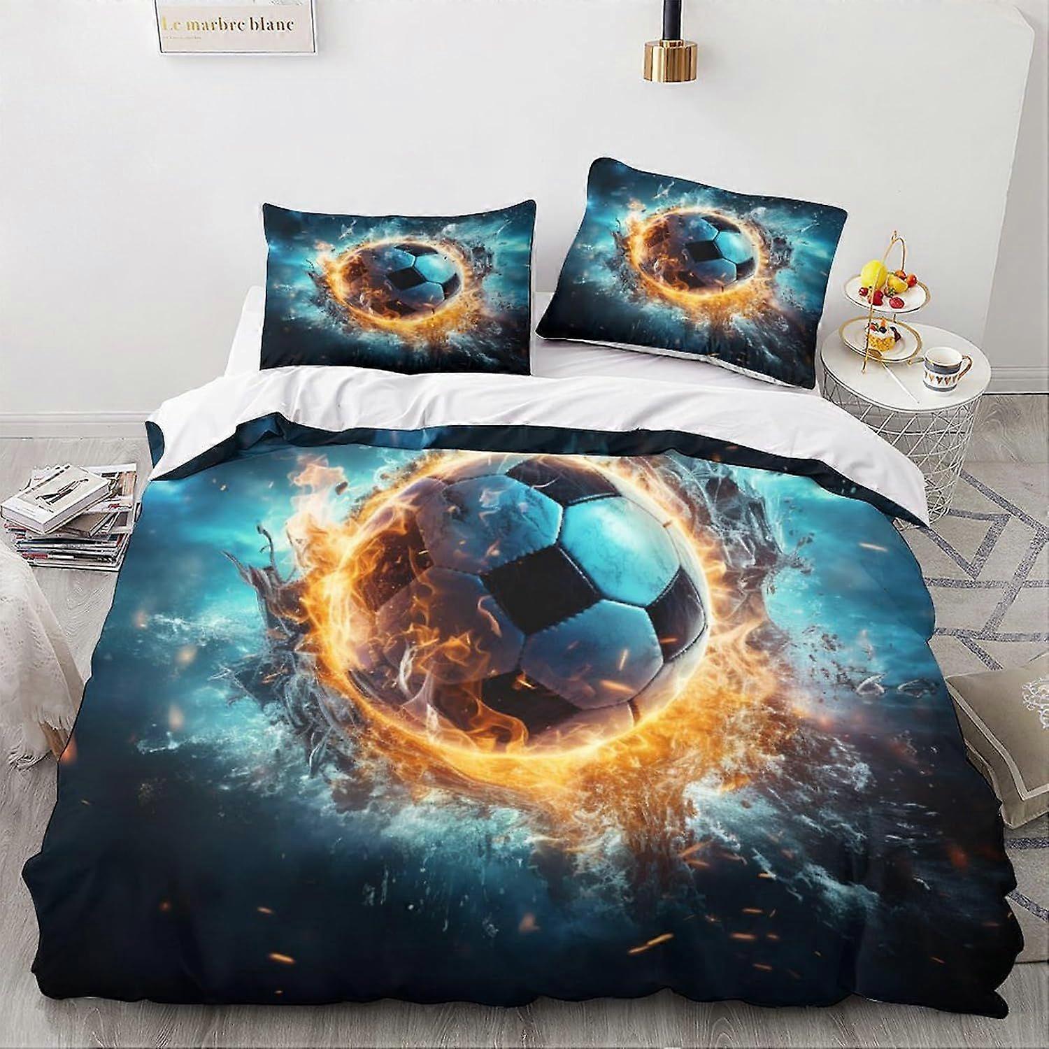 LikeEj Futebol bola edredom capa Set 3D esporte padrão printe roupa de cama futebol colcha edredom capa conjunto, microfibra macia dupla