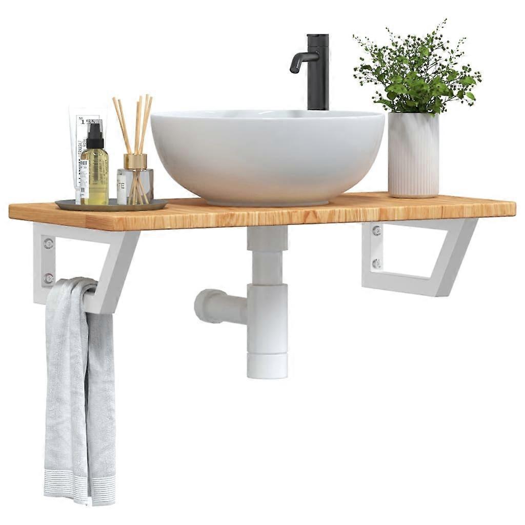 Washbasin top with bracket steel and solid oak wood