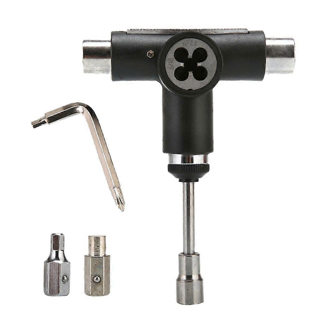 All-In-One Multifunctional Portable T-tool Skate Tools Set Skateboard Tool for Skateboards Longboards Mini Skateboards and Cruisers (Black)