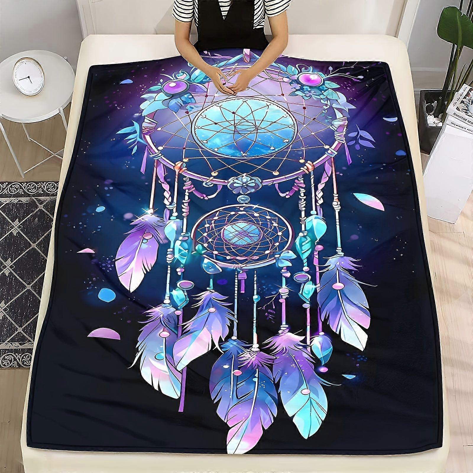 [Modern Dreamcatcher Blanket] 1pc Soft & Warm Modern Dreamcatcher Print Flannel Blanket | Tear-Resistant Polyester, Mach-asdfg186