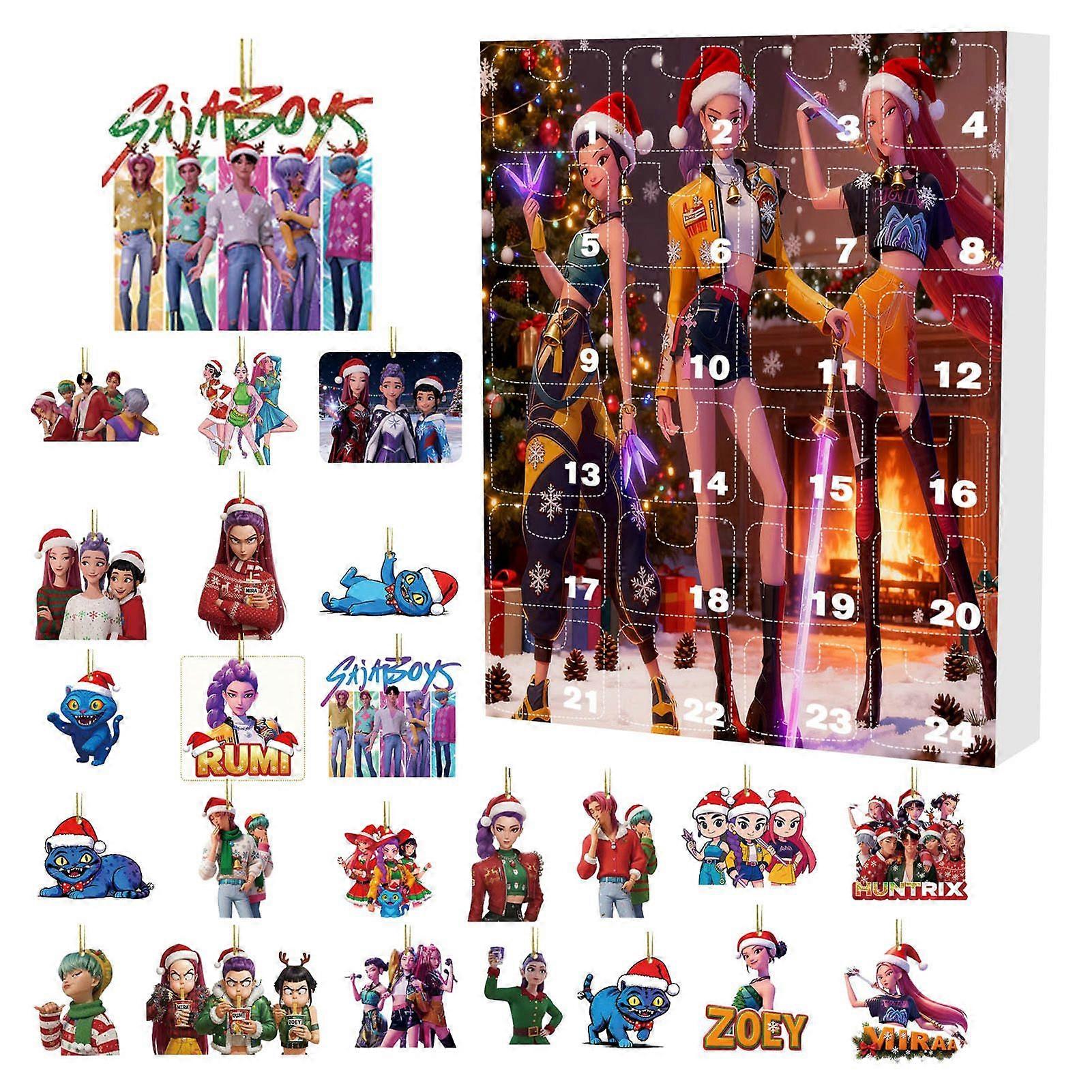Anime 2D Flat Hanging Charm Countdown Calendar with 24pcs Xmas Tree Charm Desktop Display Collectible