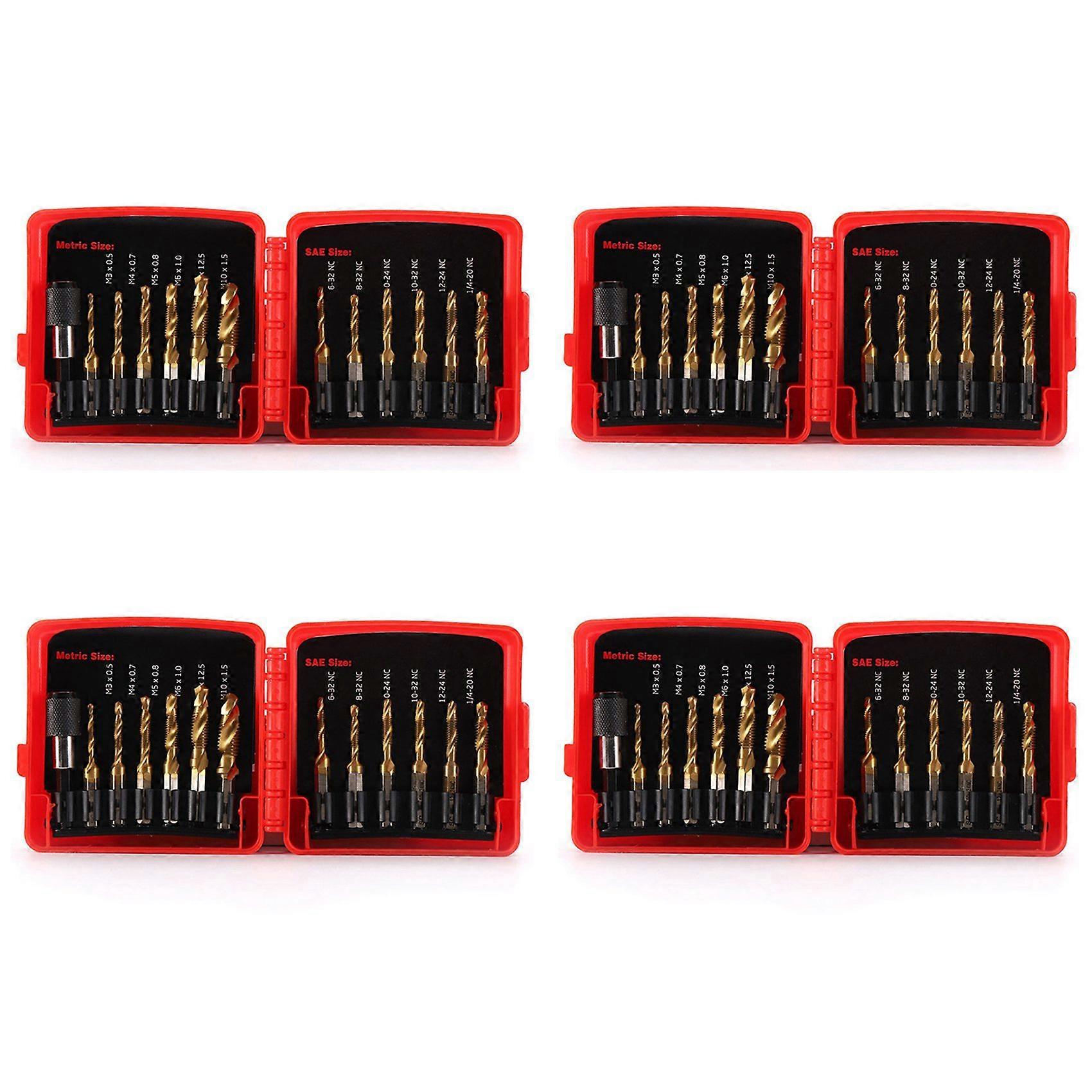Titanium Combination Drill Tap Bit Set 52PCS SAE and Metric Tap Bits Kit for Screw Thread Drilling Tapping Deburring