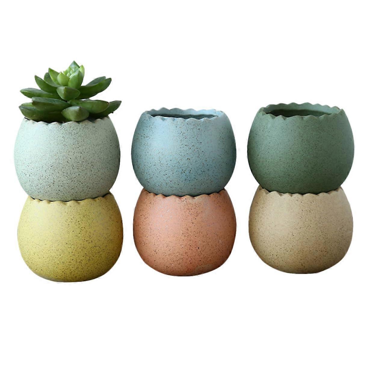6pcs Mini Ceramic Succulent Pots Set with Eggshell Texture for Indoor Small Plant Decor