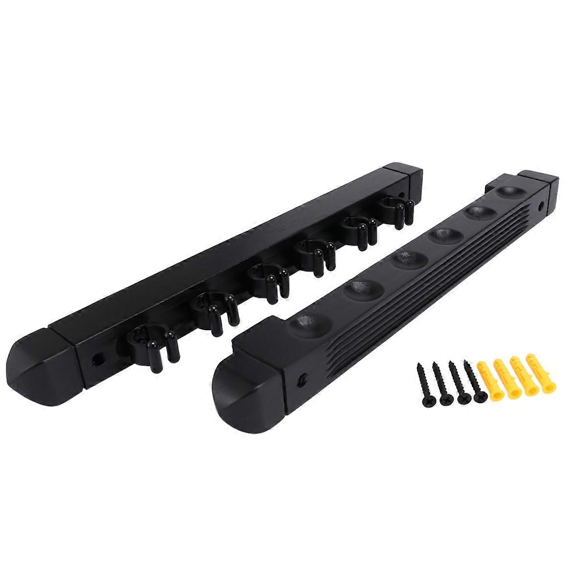 Wandmontiertes Hartholz Billardqueue-Rack Pool-Queue-Rack 6 Clips, schwarz