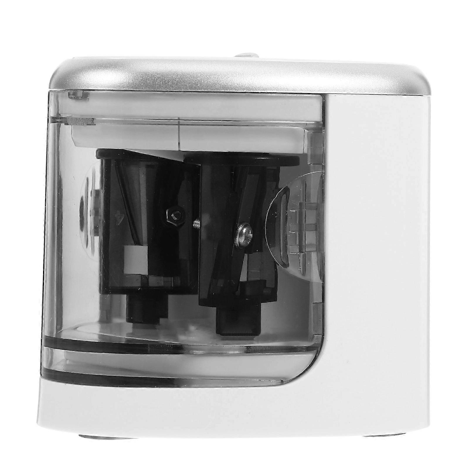 Electric Pencil Sharpener Automatic Battery Operated Pencil Sharpener with Dual Holes for 6-12mm Pencil Durable and Portable (Silver)