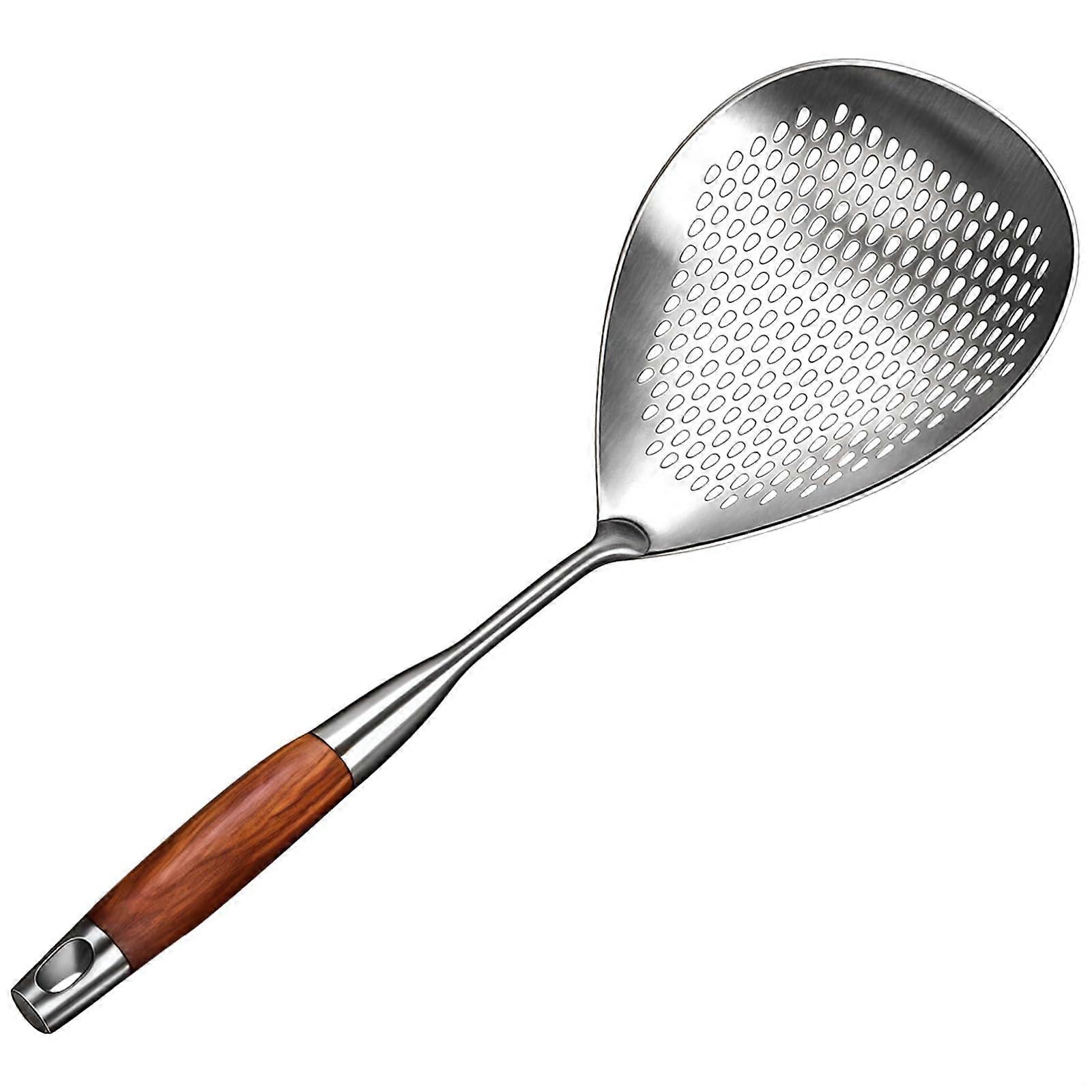 Stainless Steel Skimmer 304 with HeatResistant Wooden Handle Large Wire Mesh Strainer for Frying