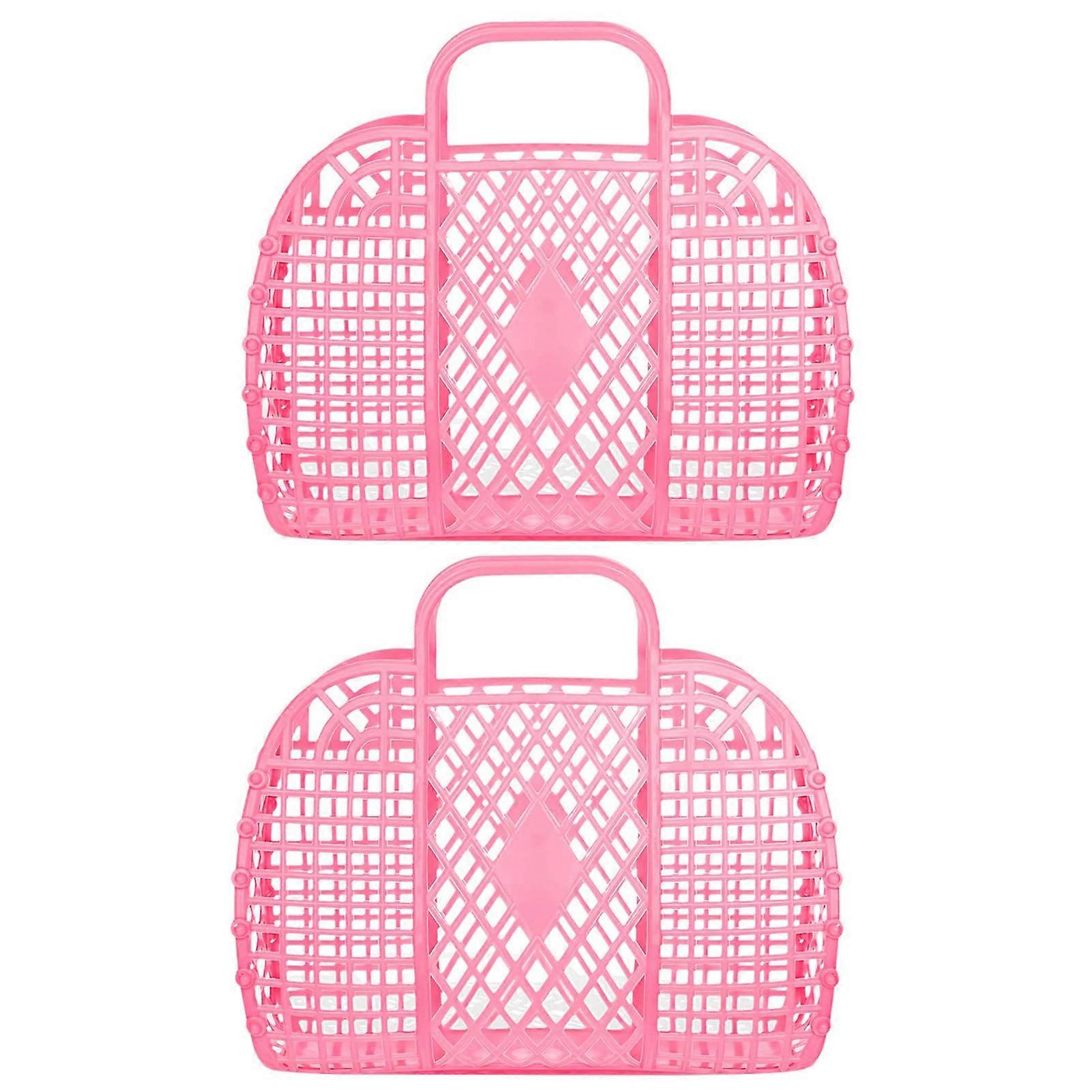2Pack Hot Pink Diamond Shaped Storage Baskets with Handles, Foldable Waterproof Bathroom Organizer