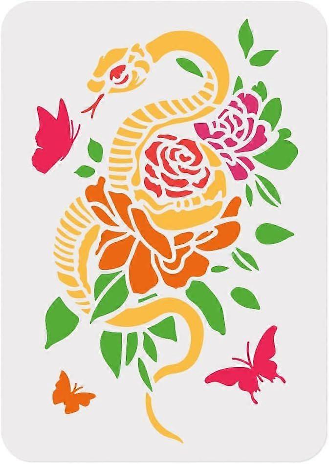 1pc Snake Flowers Wall Stencil for Painting 11.69x8.27 Python Snake Reusable Stencil for Wood Burning Paint Template DIY Craft Art Stencil on Wall Fab