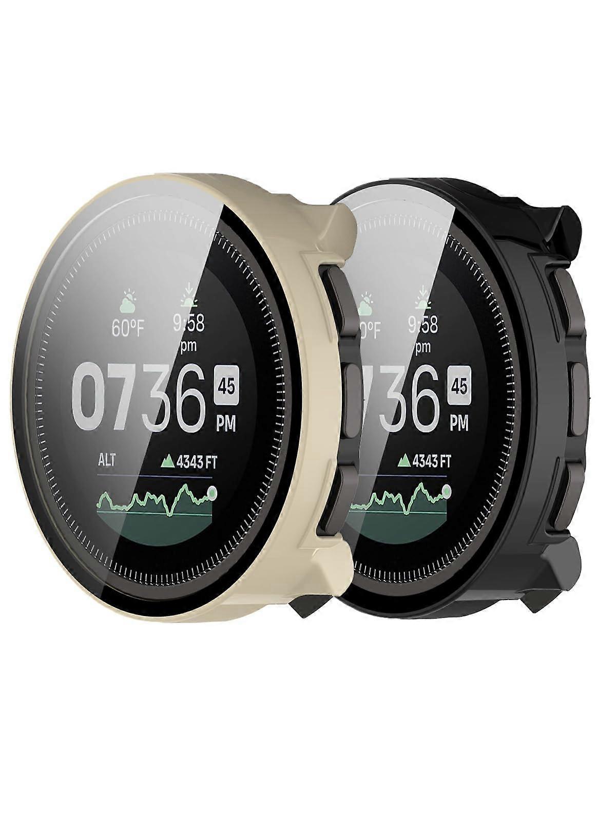 Screen Protector and Case for SUUNTO Vertical 2, Dual Protection Tempered Glass Cover, Black and White 2 Pack