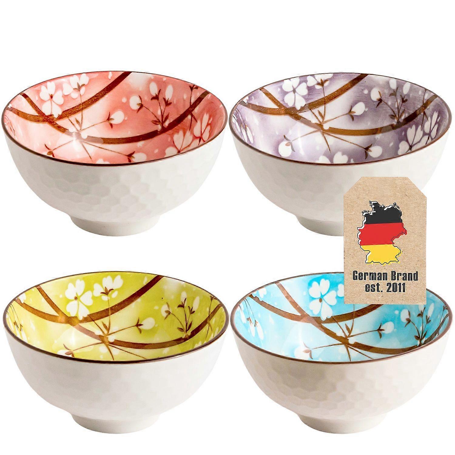4-piece bowl set in 4 colours in a chic gift box - 11.2 x 5.8 cm - Japanese dinnerware set in cherry blossom design