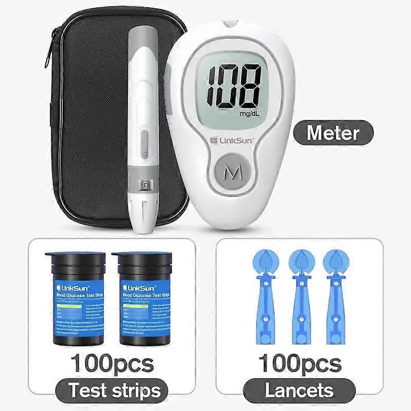 LinkSun G-425-3 Blood Glucose Monitor Kit with 100/50 Test Strips & 100/50 Lancets, 500 Memory, Control Solution, Lancing Device, No Coding,