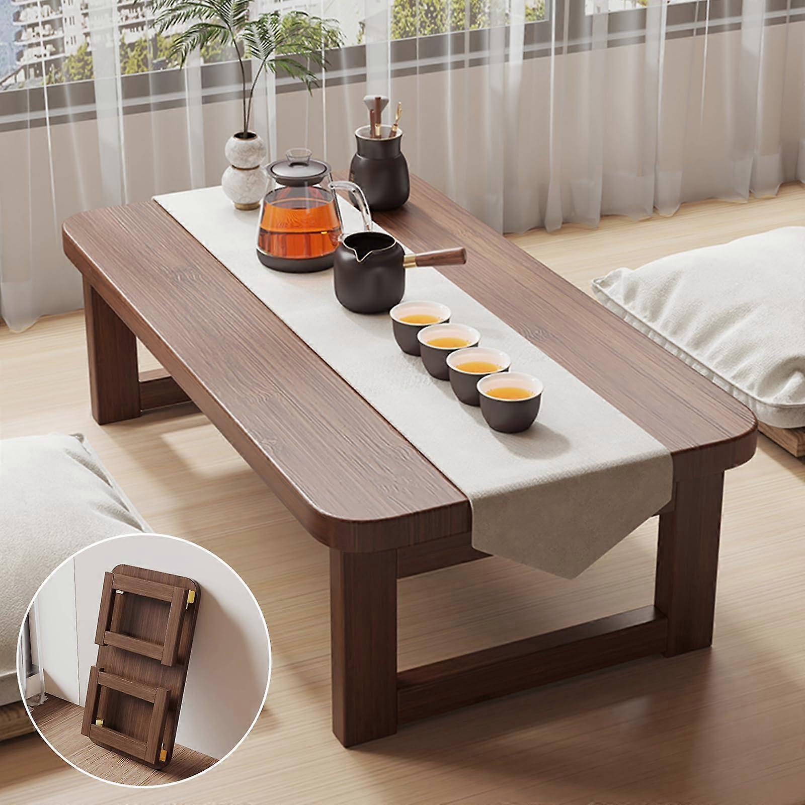 Japanese Folding Floor Table Walnut 60x40x30cm Tatami Low Coffee Table for Tea Room and Meditation