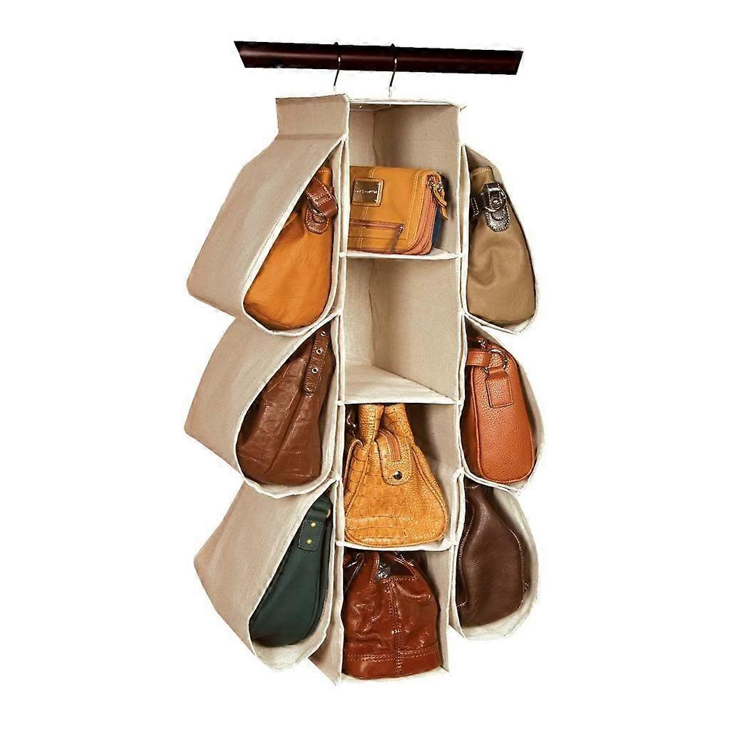 Closet Hanging Organizer with 10 Large Pockets for Handbag Storage, SpaceSaving Breathable Fabric
