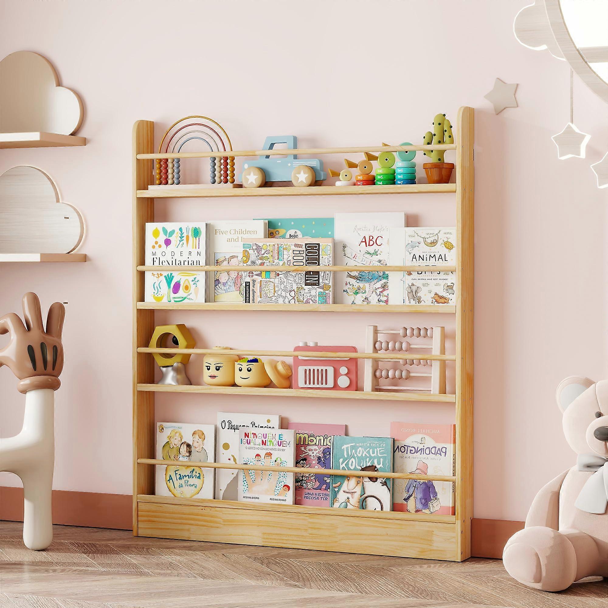 4 Tier Behind the Door Wooden Bookshelf, Space Saving Wall Mounted Vertical Storage for Small Rooms