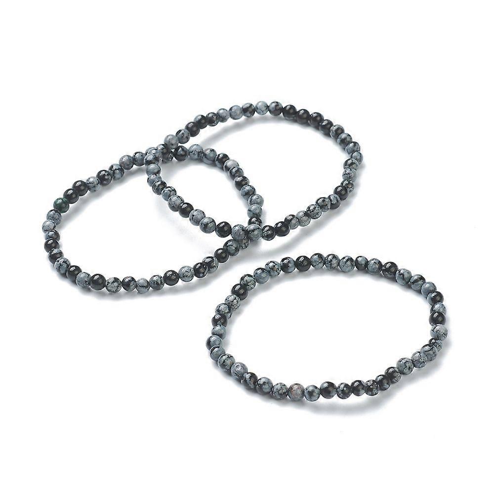 Natural Snowflake Obsidian Beaded Stretch Bracelets Round Beads: 4~5mm Inner Diameter: 2-1/4 inch(5.65cm)