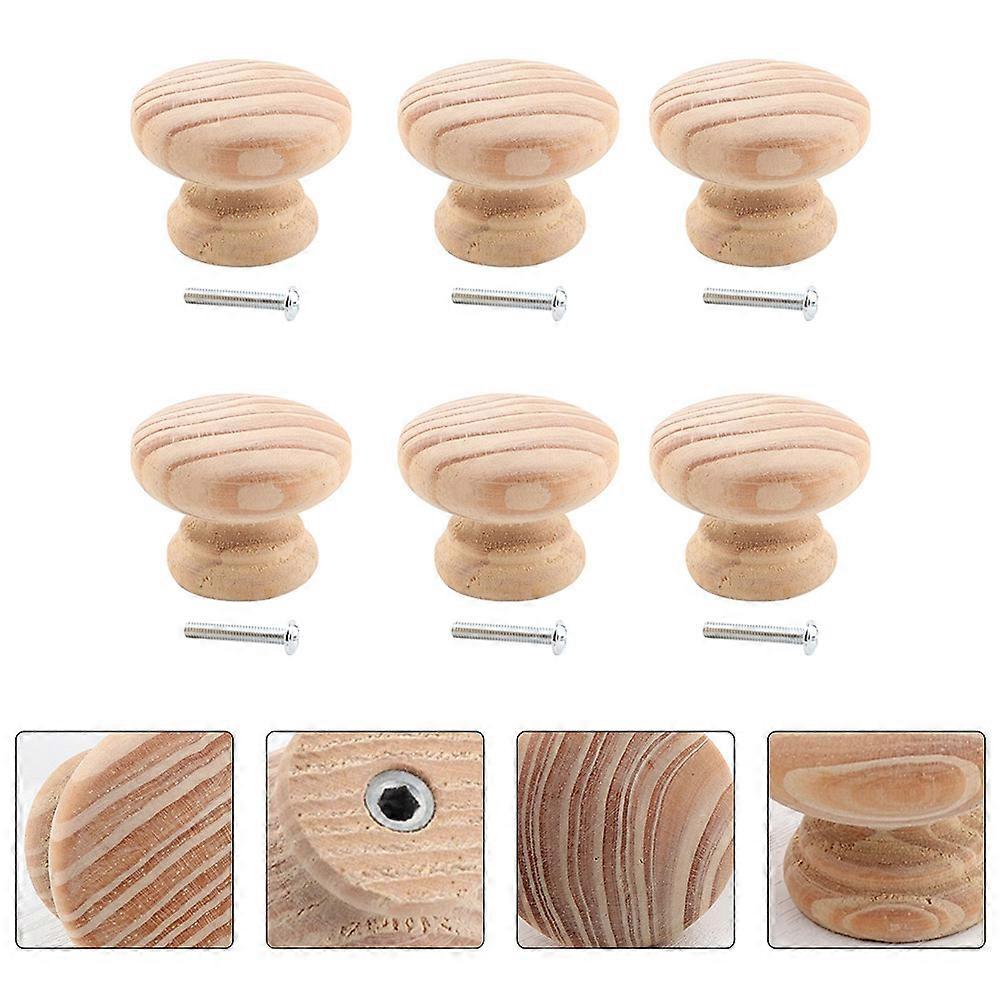 Cupboard Door Knobs Durable Round Shape Wood Decoration 6Pcs
