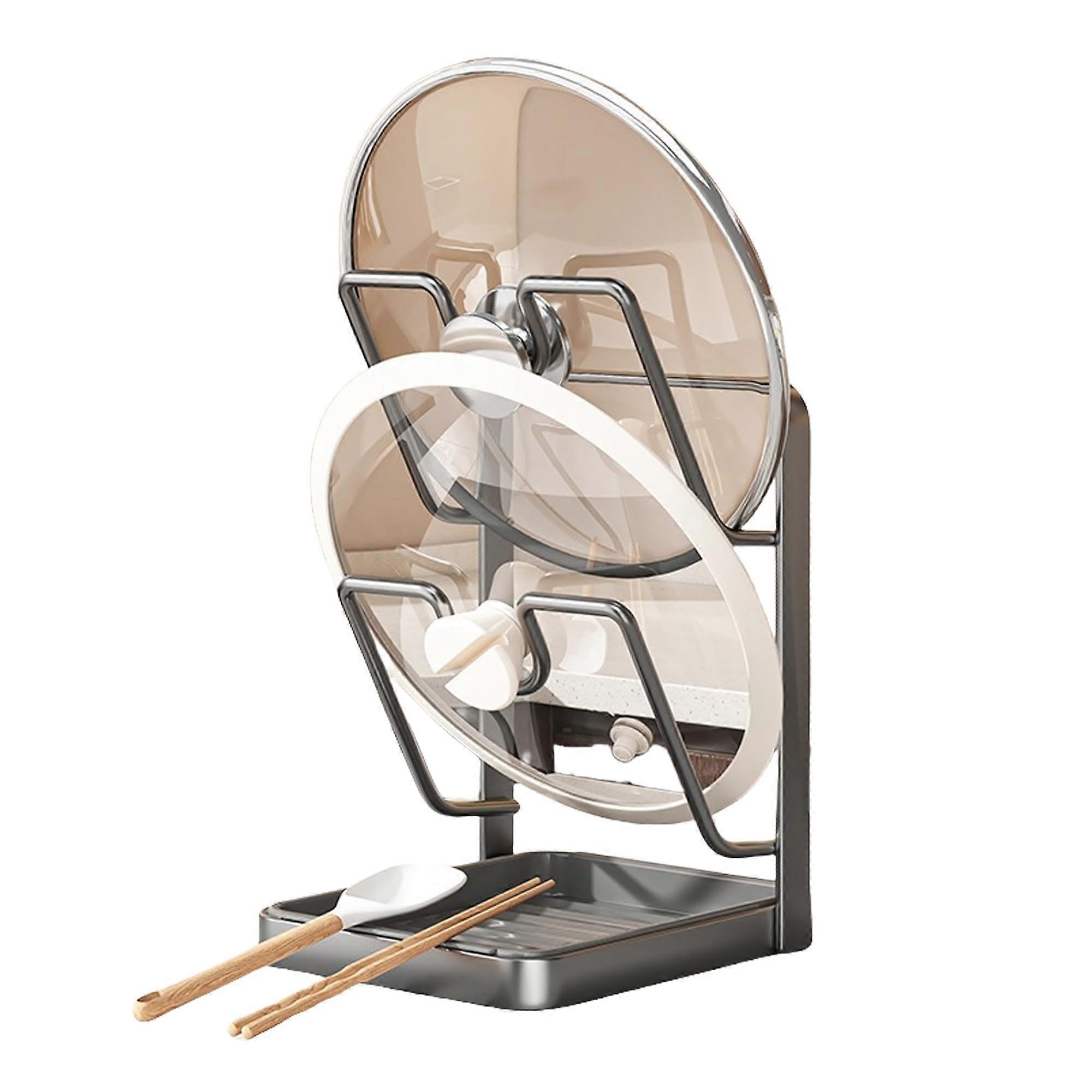 Rust Resistant 2Layer Pot Lid Organizer with Drainage Tray, Vertical Rack for Kitchen Countertop