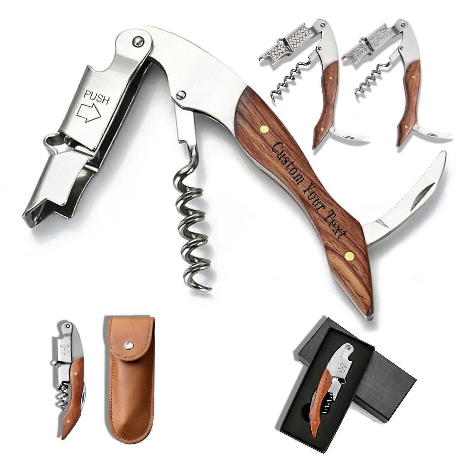 Wine Opener with Engraved Wooden Handle MultiTool, Custom Groomsmen Gift Corkscrew