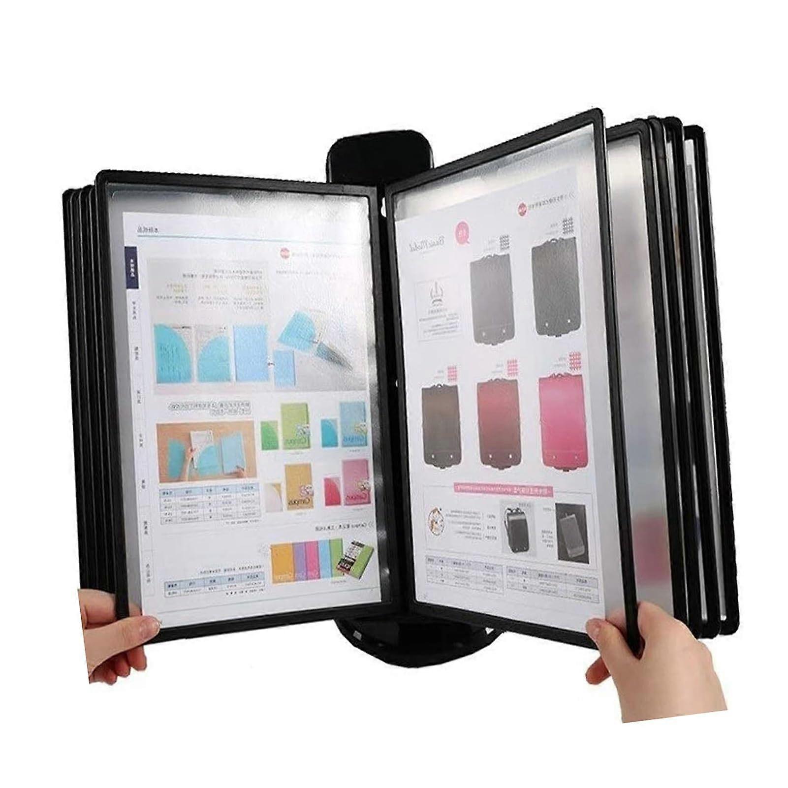 Desktop Reference System with 10 Display Pockets, 360° Adjustable Desk File Organizer for A4 Office Documents