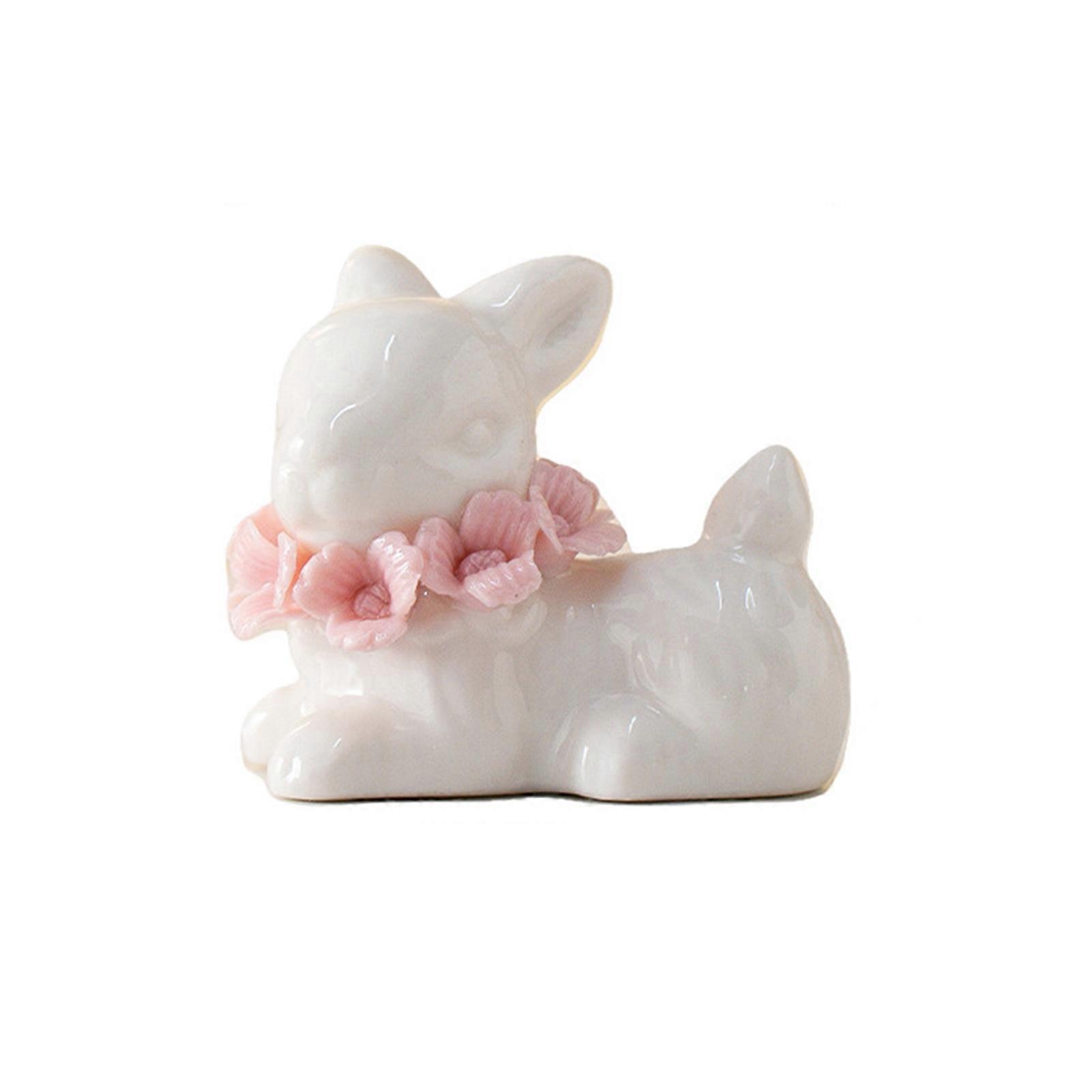 Easter Ceramic Rabbit Figurine Mini Flower Bunny Statue Spring Easter Home Office