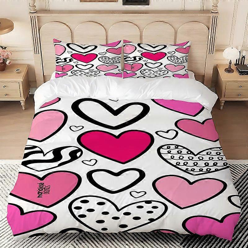 Heart Print Bedding Set  100% Polyester Soft Skin-Friendly
