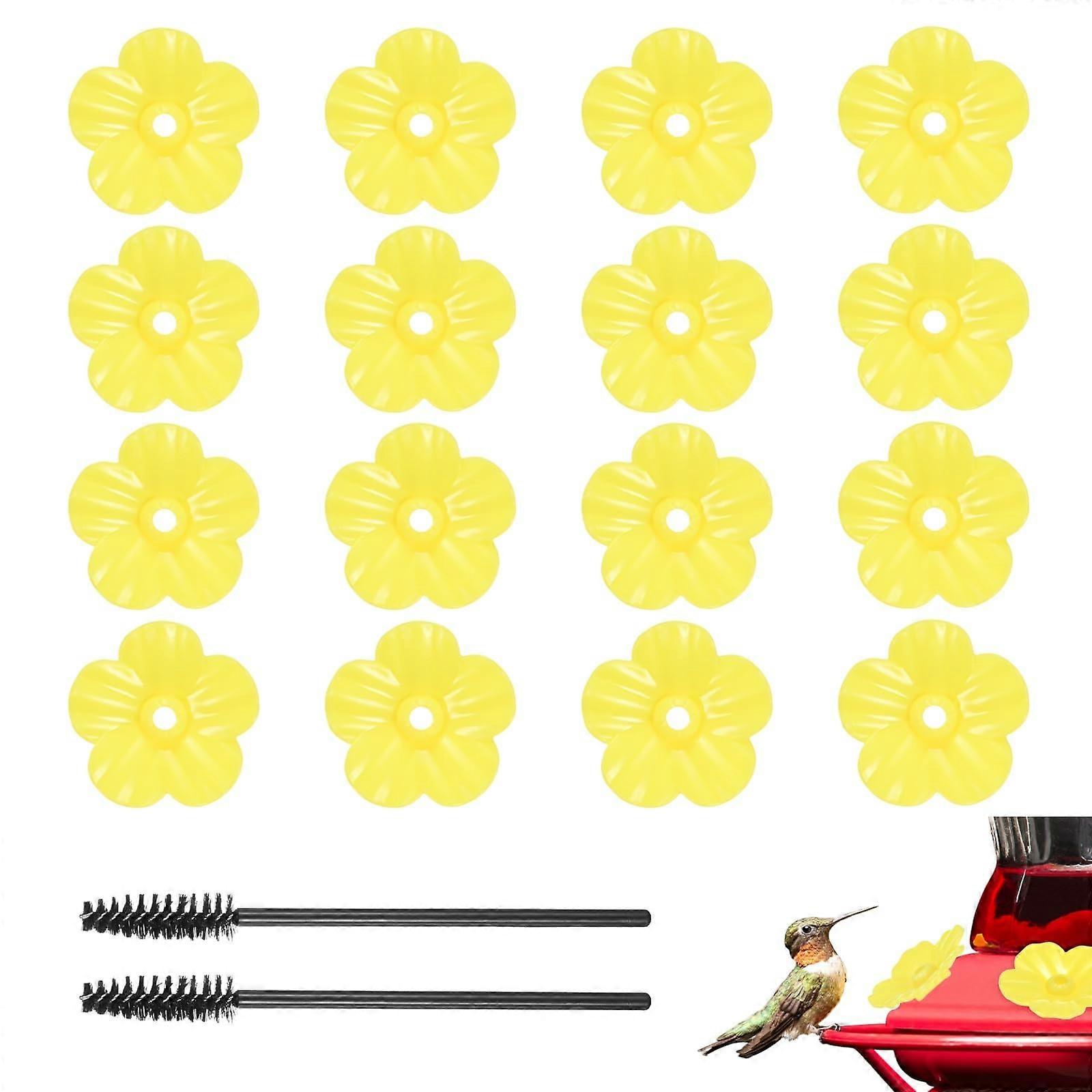 16Pack Yellow Hummingbird Feeder Replacement Flowers with Bee Guards and Cleaning Brush