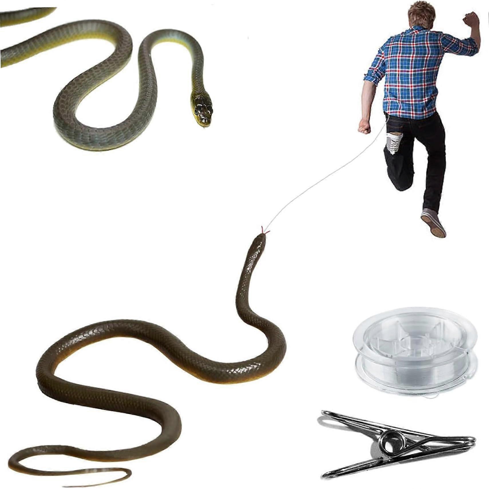 Realistic Grey Snake Prank Toy with Pullstring Motion Control and Clip for Adults and Kids