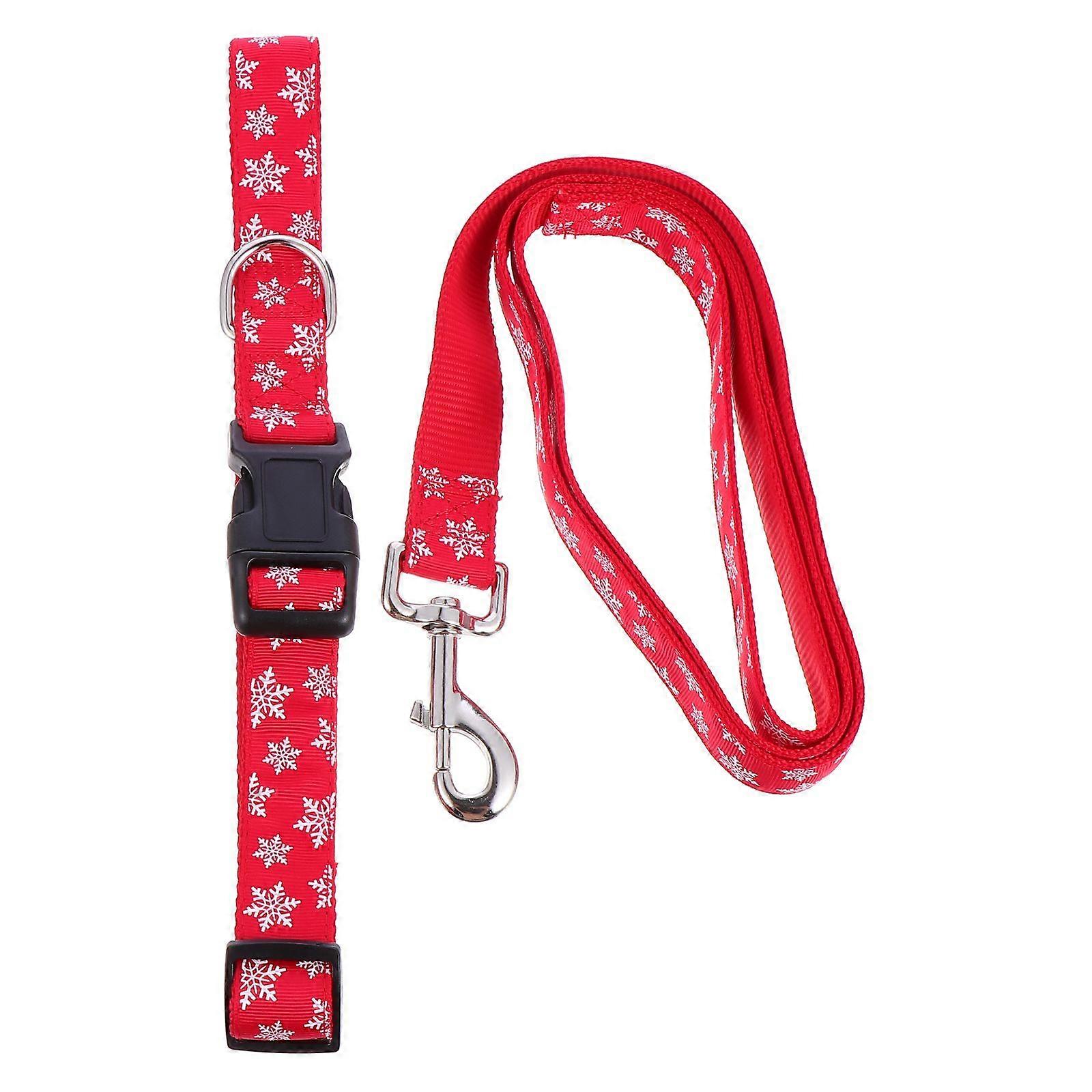 Christmas Theme Pet Leash Collar Set for Dog 1Set Red Xmas Pattern