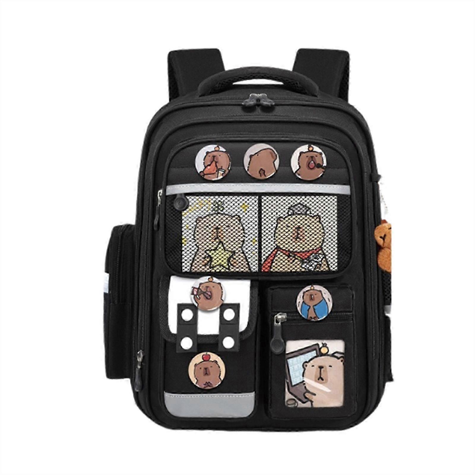 Lightweight Cartoon Capybara Backpack Large Capacity Book Bag Practical Daypack For Elementary Students