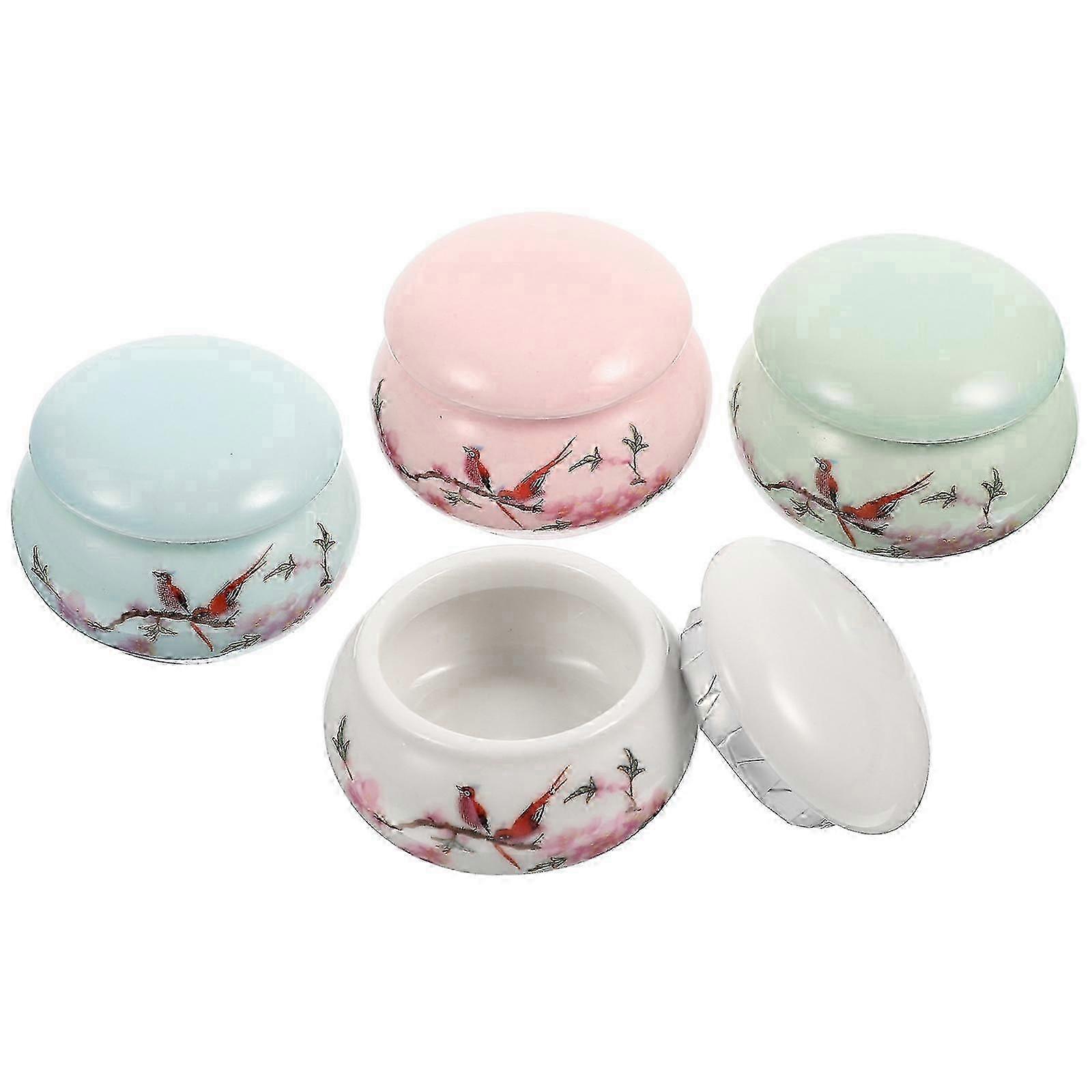 4Pcs Ceramic Flower Pattern Storage Jars for Cosmetic Powder Tea