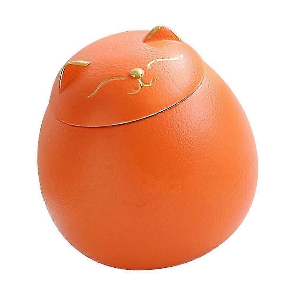 Portable Ceramic Tea Canister | Fortune Cat Pattern | Orange Storage Jar