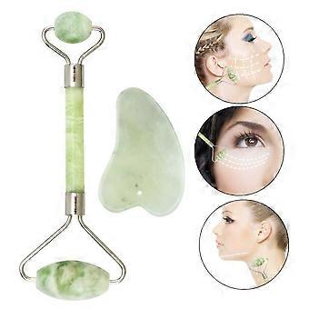 Jade roller en gua sha set - Natuurlijke anti-aging gezichtsmassagetools met duurzaam metalen frame