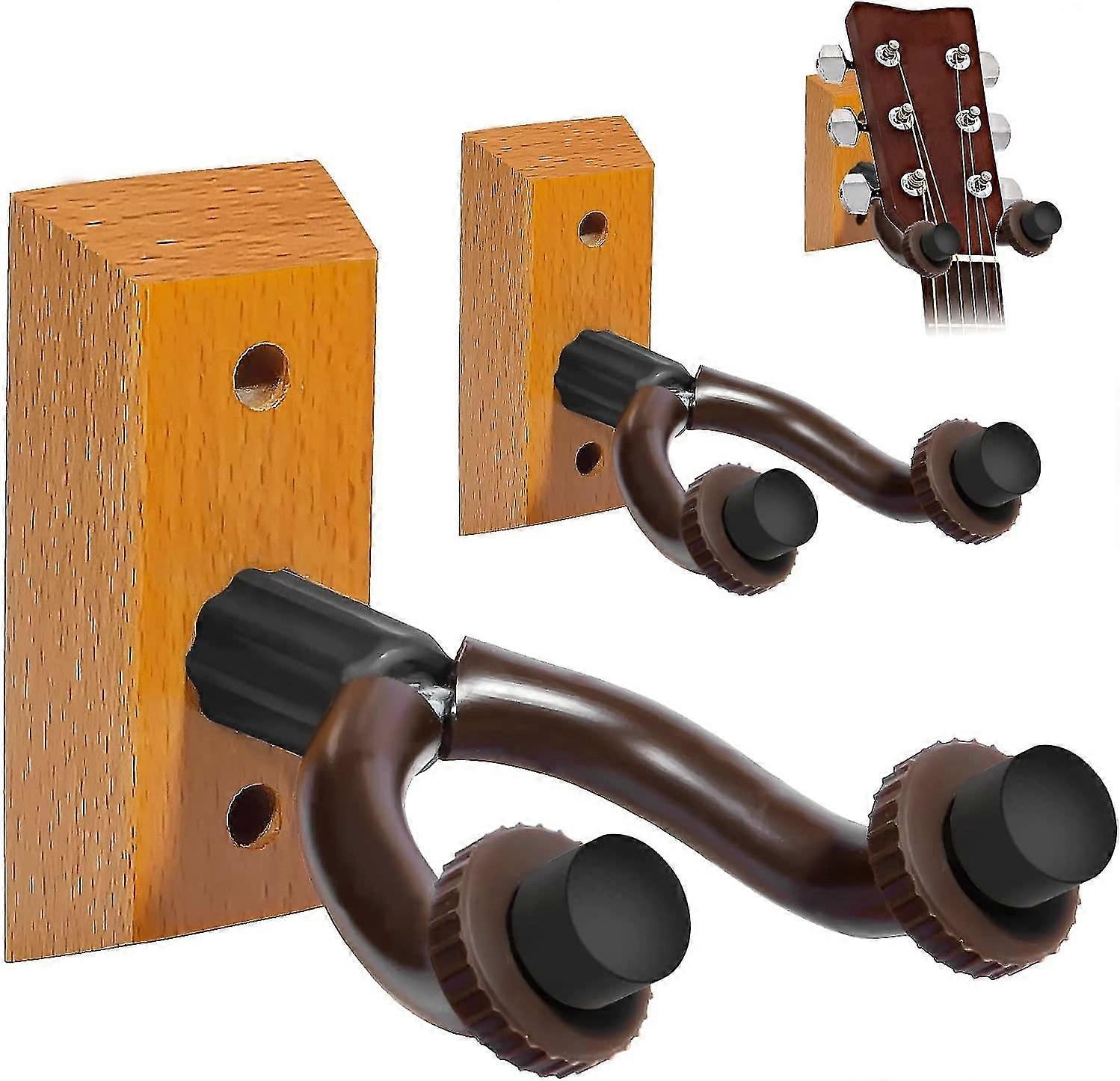 2-pack gitarr väggmonterade krokar, valnöt trä gitarrstativ (2-pack)