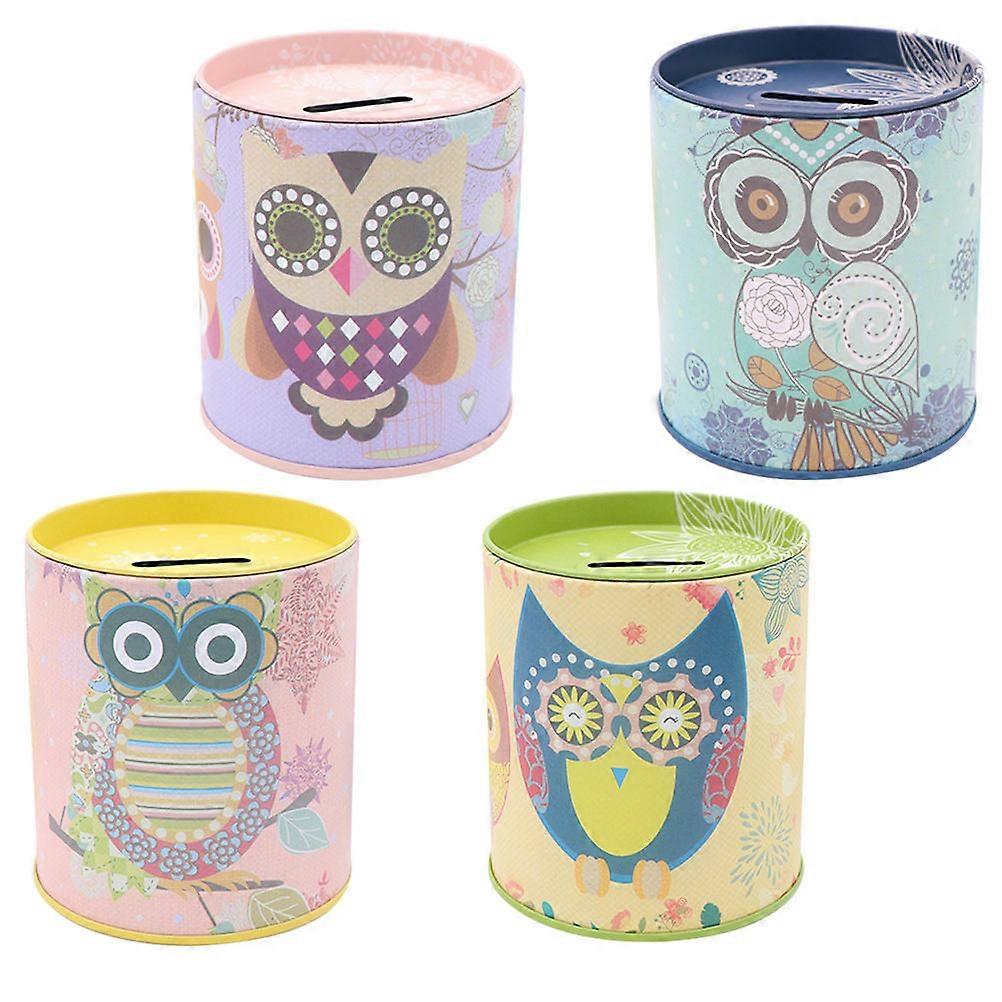 Tirelire en fer-blanc à motif hibou, lot de 4, pour enfants.