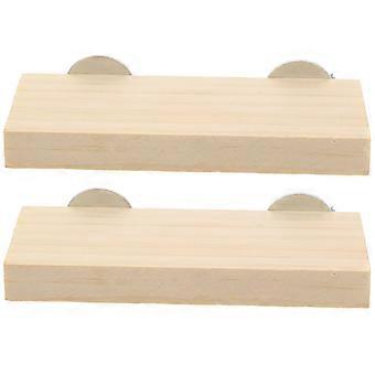 Bird Stand Pet Platform Wooden Parakeet Cage Accessory 2Pcs Rectangular