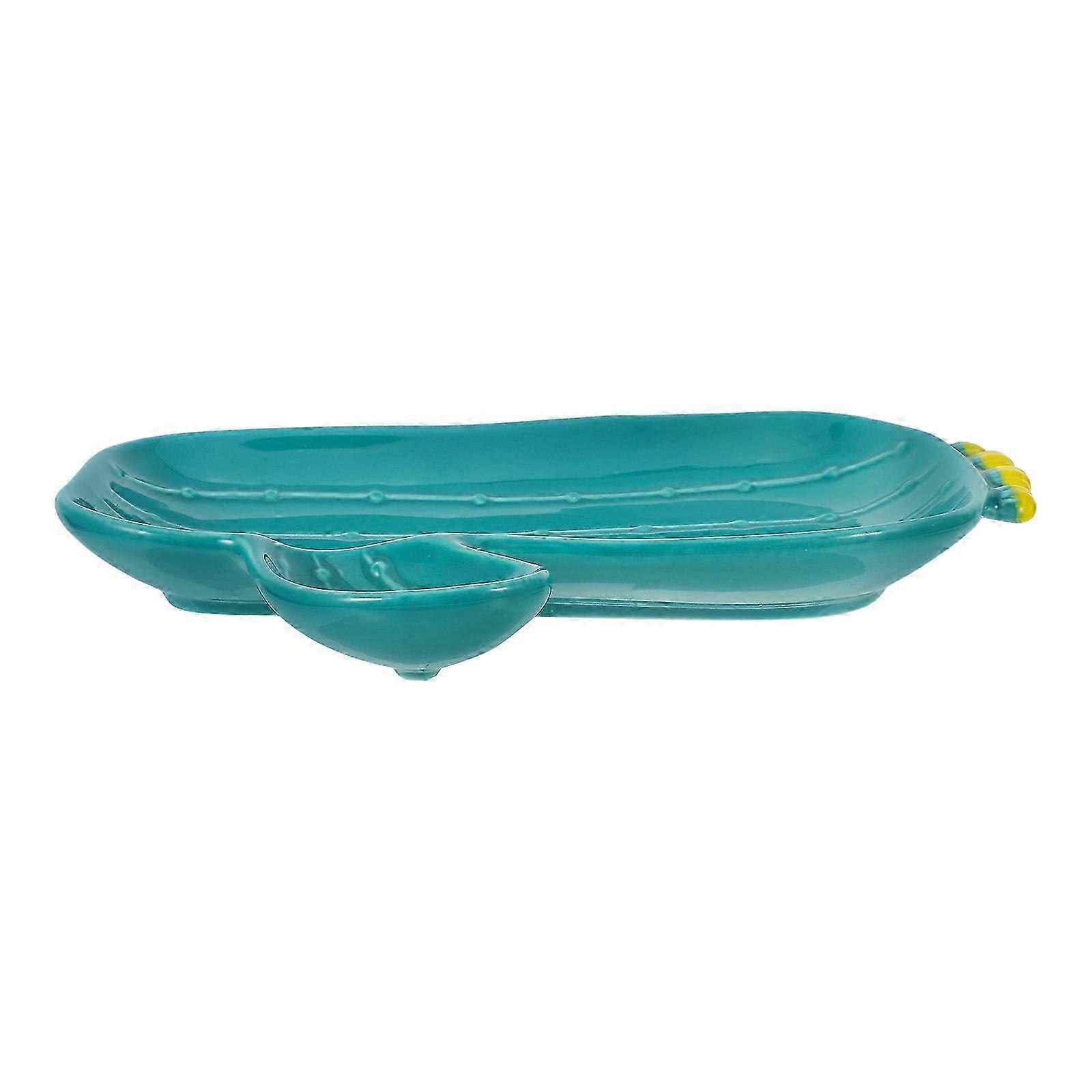Versatile Cactus Plate Ceramic compatible with Salad Serving Light Green Dish