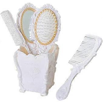 4 Pieces Ladies Retro Comb Set With Embossed Handheld Mirror(white)