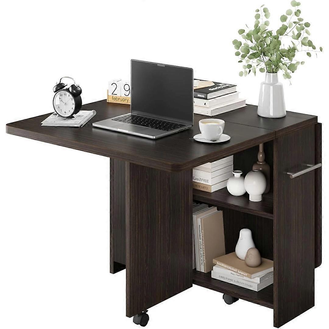 Folding Dining Table with Wheel 2Tier Storage Drop Leaf Extendable Kitchen Table