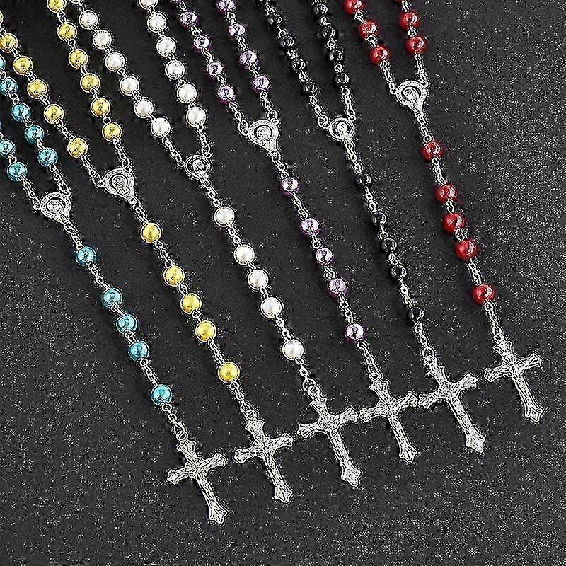 Handmade Glass Bead Catholic Rosary Necklace