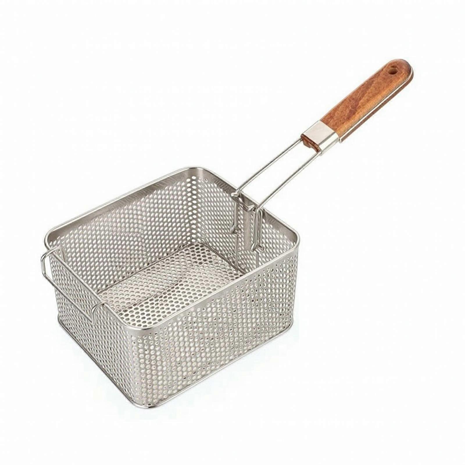 Rectangular Perforated Frying Basket | Fast Drainage Holes, Front Support Hooks