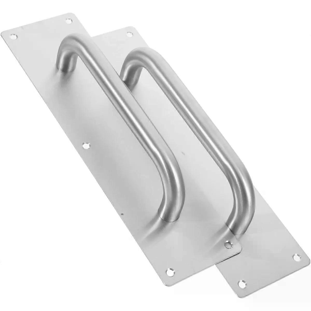 2pcs Stainless Steel Square Push Pull Door Handle Plate Silver