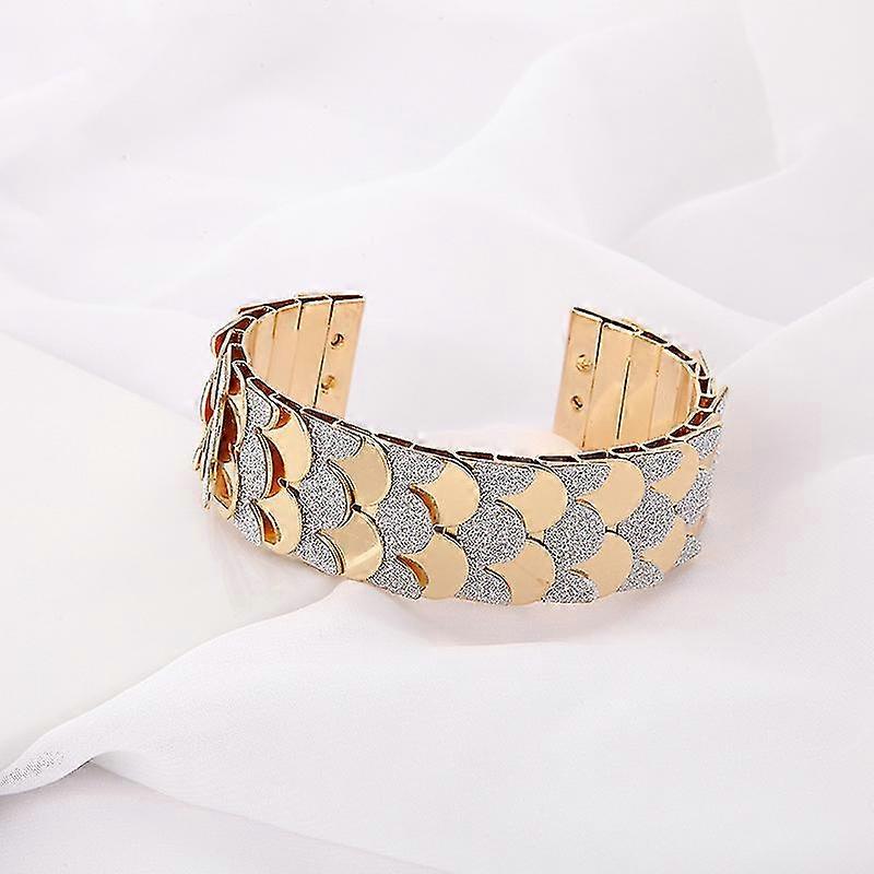2pcs Elegant Bling Bling Bracelet Sequins Snake Fish Scale Retro Opening Bangle