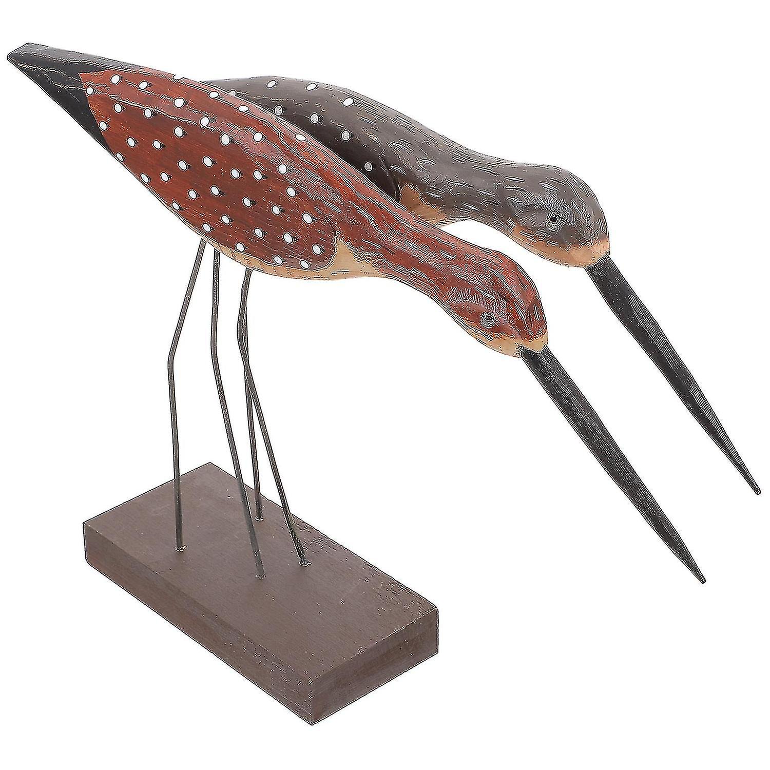 Wood Craft Double Bird Statue Decorative Wood Sea Bird Figurine Home Decor
