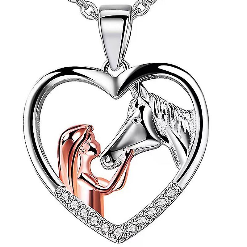 女の子と馬のネックレス 女の子スターリングシルバー馬ジュエリー馬の贈り物女性18"