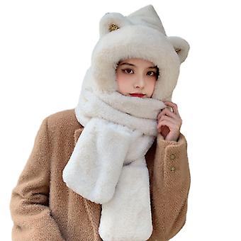 Women's Winter Hoodie Hat Neck Warmer Gloves Soft Plush Thick Warm Hooded Scarf With Pockets For Winter Outdoor Activity