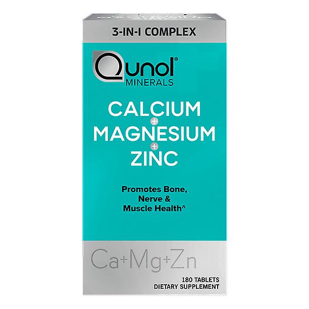 كبسولات Qunol Magnesium 3 في 1 مع الكالسيوم والزنك والمغنيسيوم والعظام والأعصاب والعضلات 180 عد