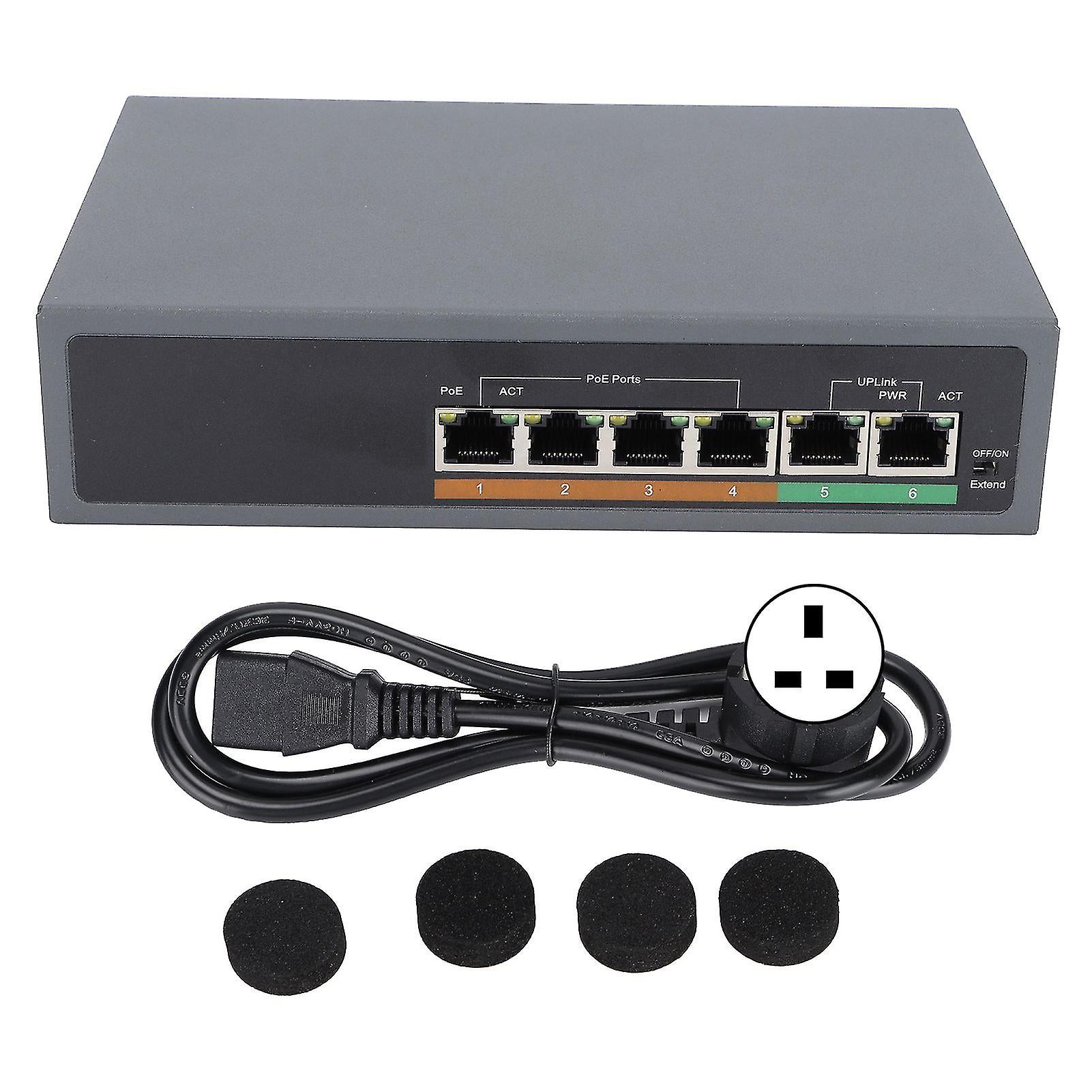 Poe Switch Ieee802.3af/at 100mbps Small Compact Silent Desktop Fanless Design 6 Ports Poe Switch For Access Point 100240vuk Plug