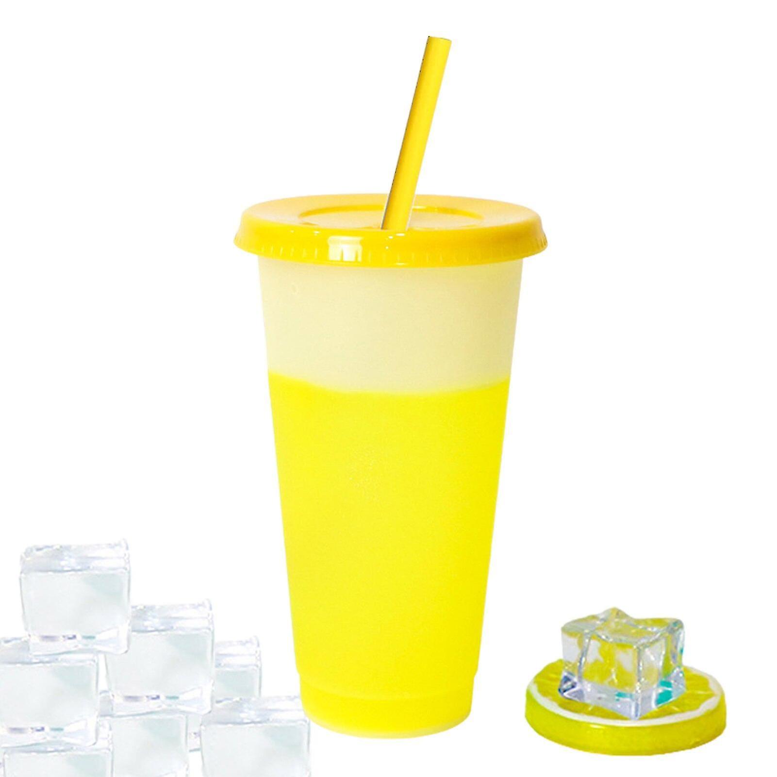 5pcs Creative Color Changing Cups With Lids And Straws Reusable Pp Cold Sensation Change Iced Coffee Smoothie Cup