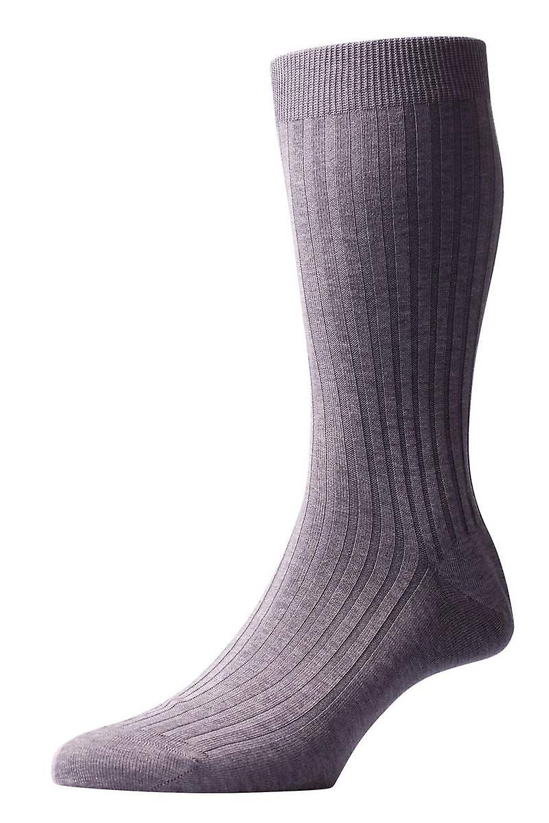 Pantherella Danvers Rib Cotton Lisle Socks - Mid Grey Mix